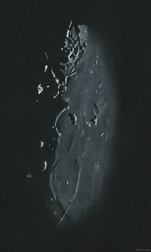 Lunar terminator around crater Sirsalis E - 30 November 2017 - 20:30-22:40UT. Pastel pencil on black card. Drawn at the eyepiece of an 8" SCT with a 26mm Plossl & 3x Barlow lens.