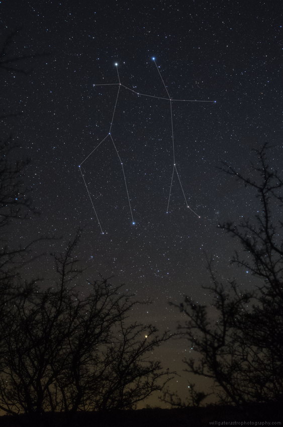 The constellation Gemini with the bright stars Castor and Pollux