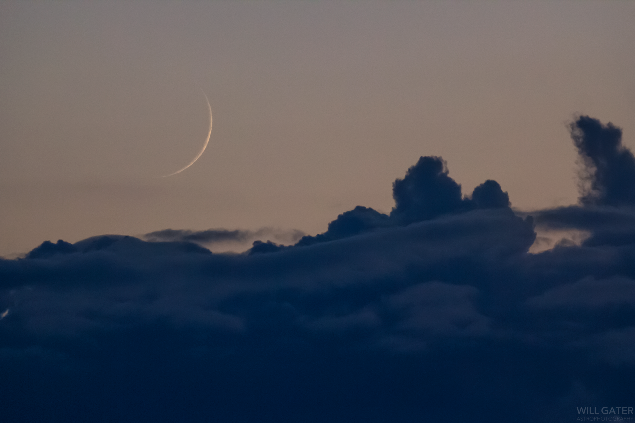 The 3.2% illuminated crescent Moon sinking into the west as rain clouds approach - 10 October 2018