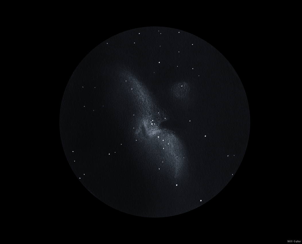 The Orion Nebula (M42) and M43 - 2 February 2019 - Inverted pencil and paper sketch. Instrument used: 8-inch SCT with 40mm Plössl eyepiece
