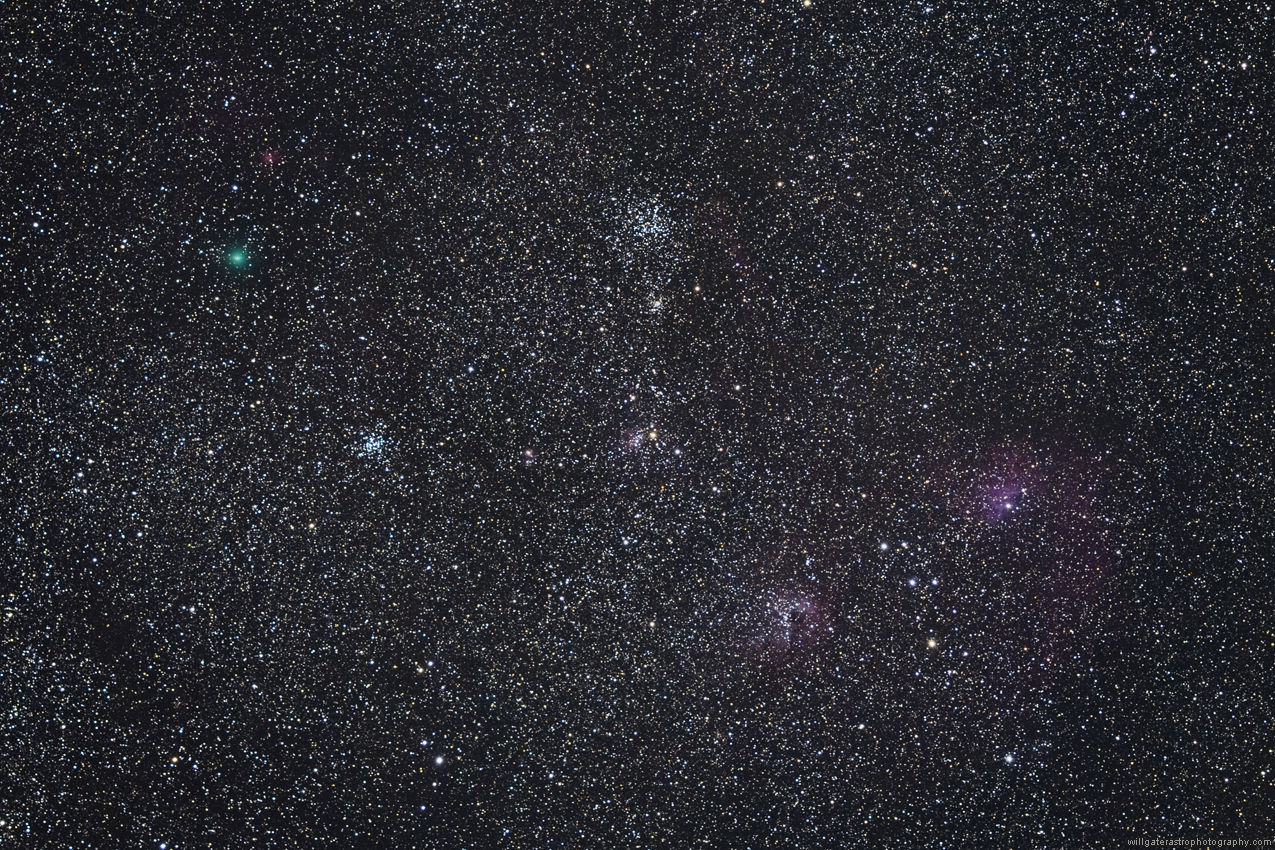 Comet C/2018 Y1 (Iwamoto) and the open star clusters M38 and M36 as well as the Flaming Star Nebula - 26 February 2019