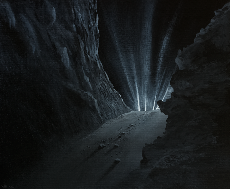 Sunrise jets on Comet Churyumov-Gerasimenko . Acrylic on canvas board. Inspired by imagery from the ESA Rosetta mission