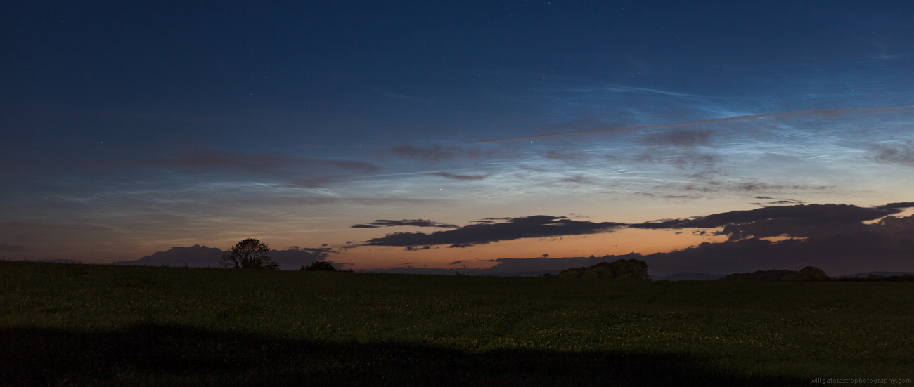 A large and highly-structured noctilucent cloud display over Somerset, UK - 15 June 2019