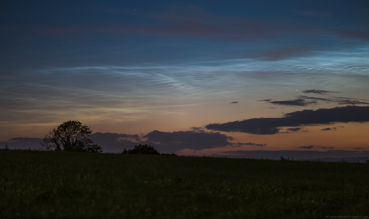 A large and highly-structured noctilucent cloud display over Somerset, UK - 15 June 2019