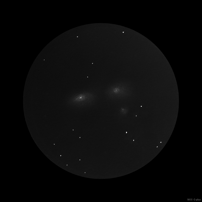 M105, NGC 3384 & NGC 3389 - 11 February 2018 - graphite pencil and paper sketch made at the eyepiece of an 8" SCT with 32mm Plossl (sketch digitised & inverted in Photoshop).