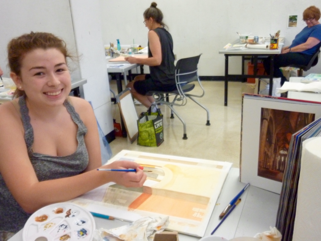 Maria came with her mom. She worked on a street scene from Barcelona.