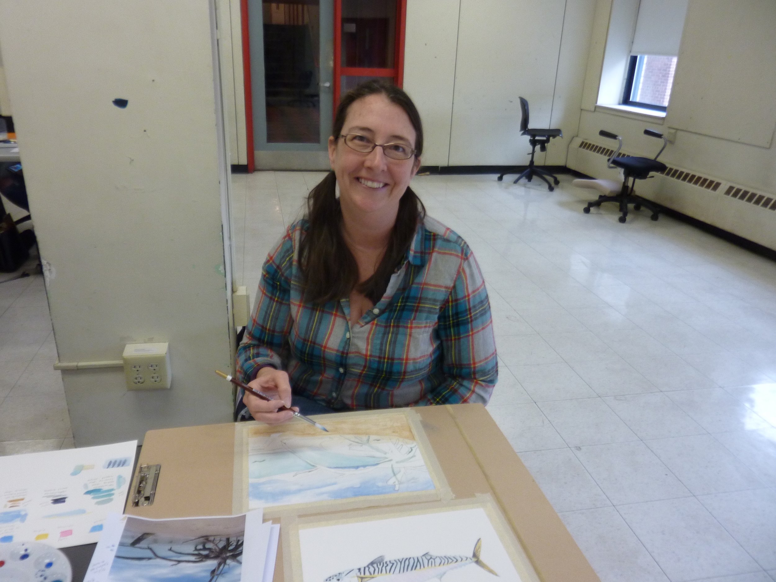 Katey did a painting of some of the fish she works with at her environmental job, and tried to capture the feel of the Australian beach scene she once photographed.
