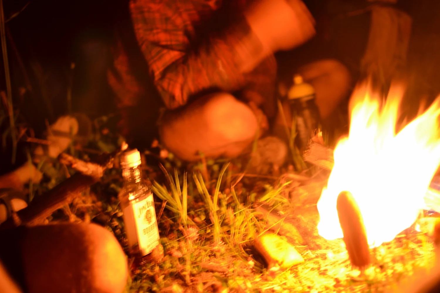 What's camping without a fire? Also note this advanced corn dog warming technique.