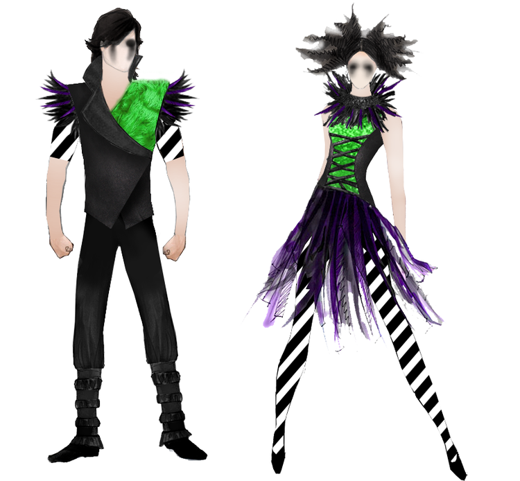 The original mock-up based on costume illustrations by Creative Costuming & Designs