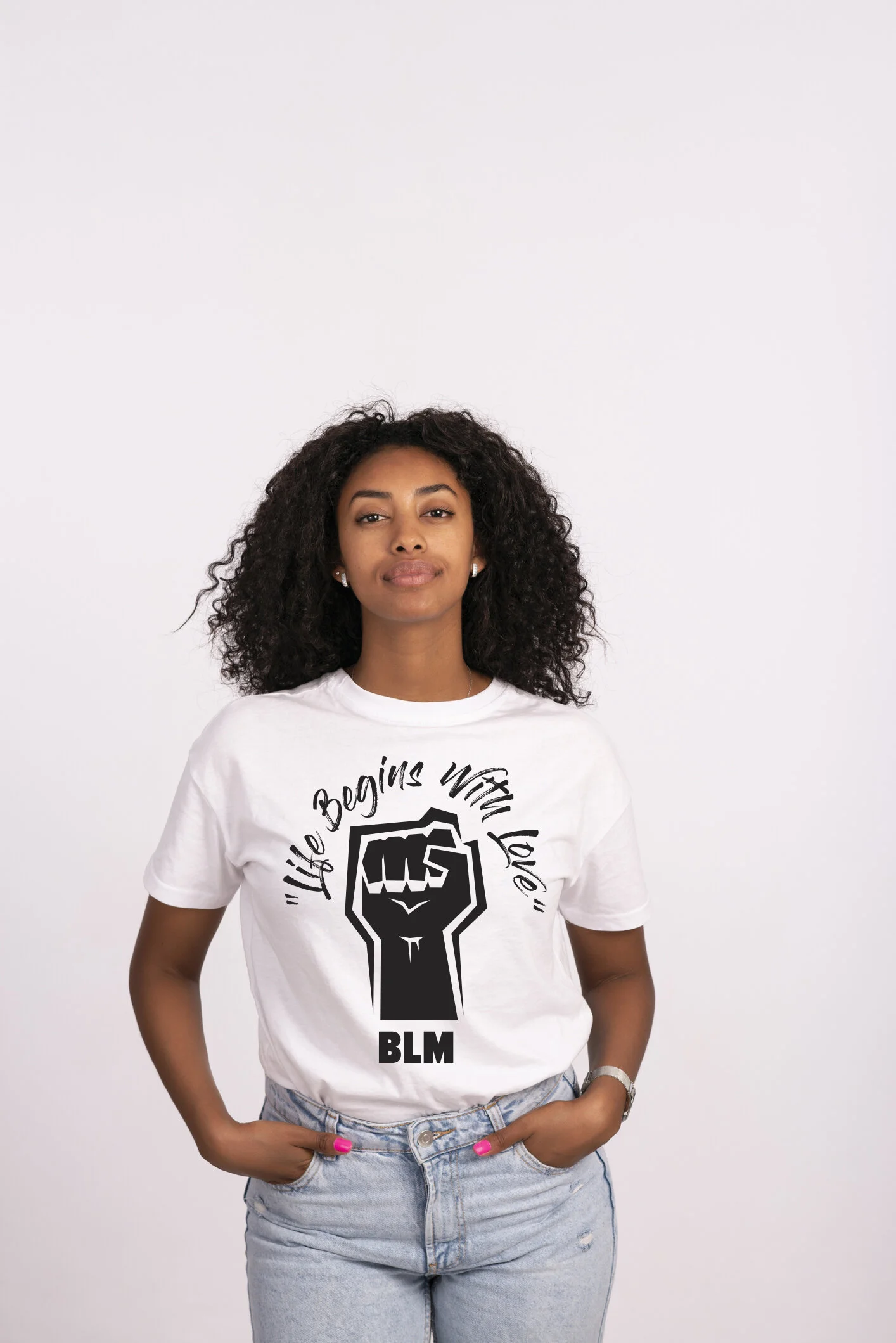 "WLFY+BLM" -Women Relaxed Fit (White & Black)