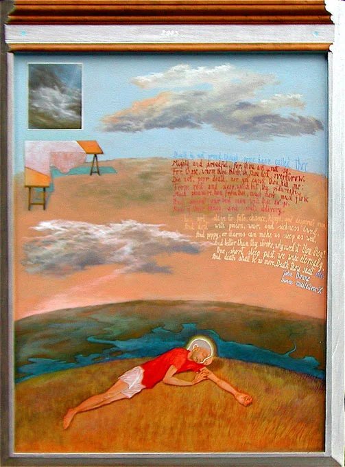 " 2003 " (pamięci Jarka maszewskiego) acrylic on wooden board, 55x75cm