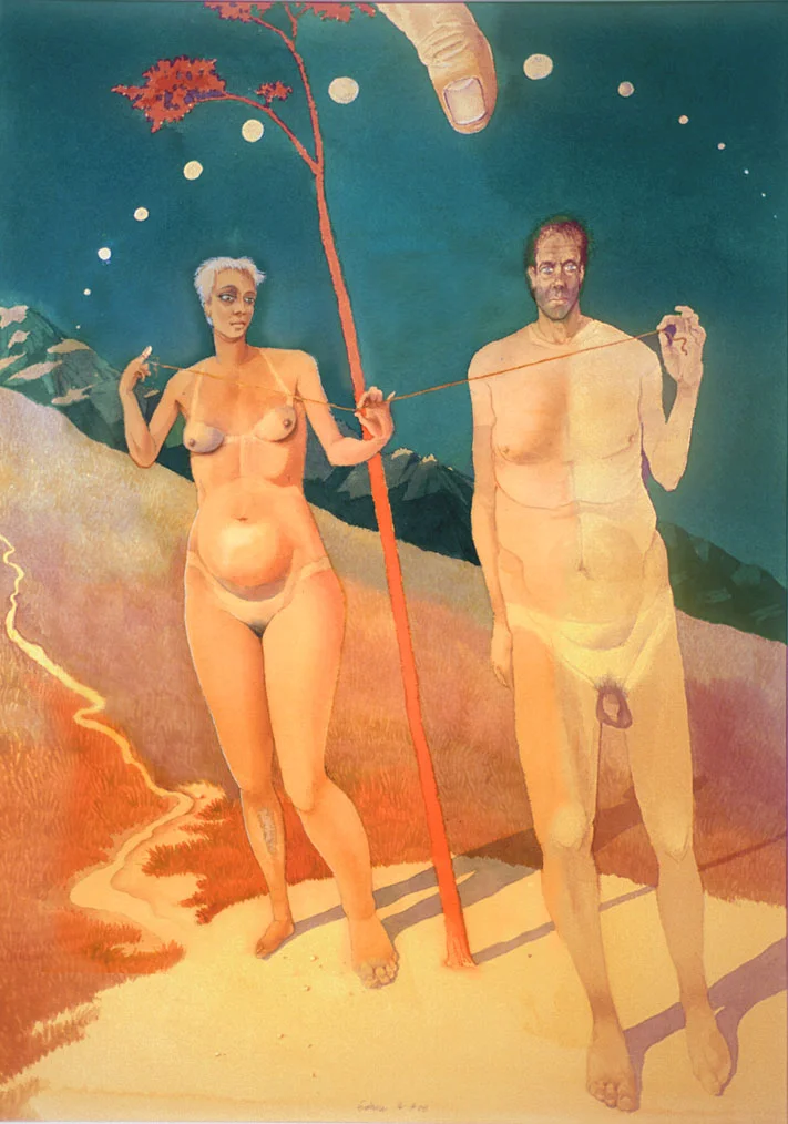 "Adam & Eve" watercolor on paper, 12 1/2"x 18", 1996