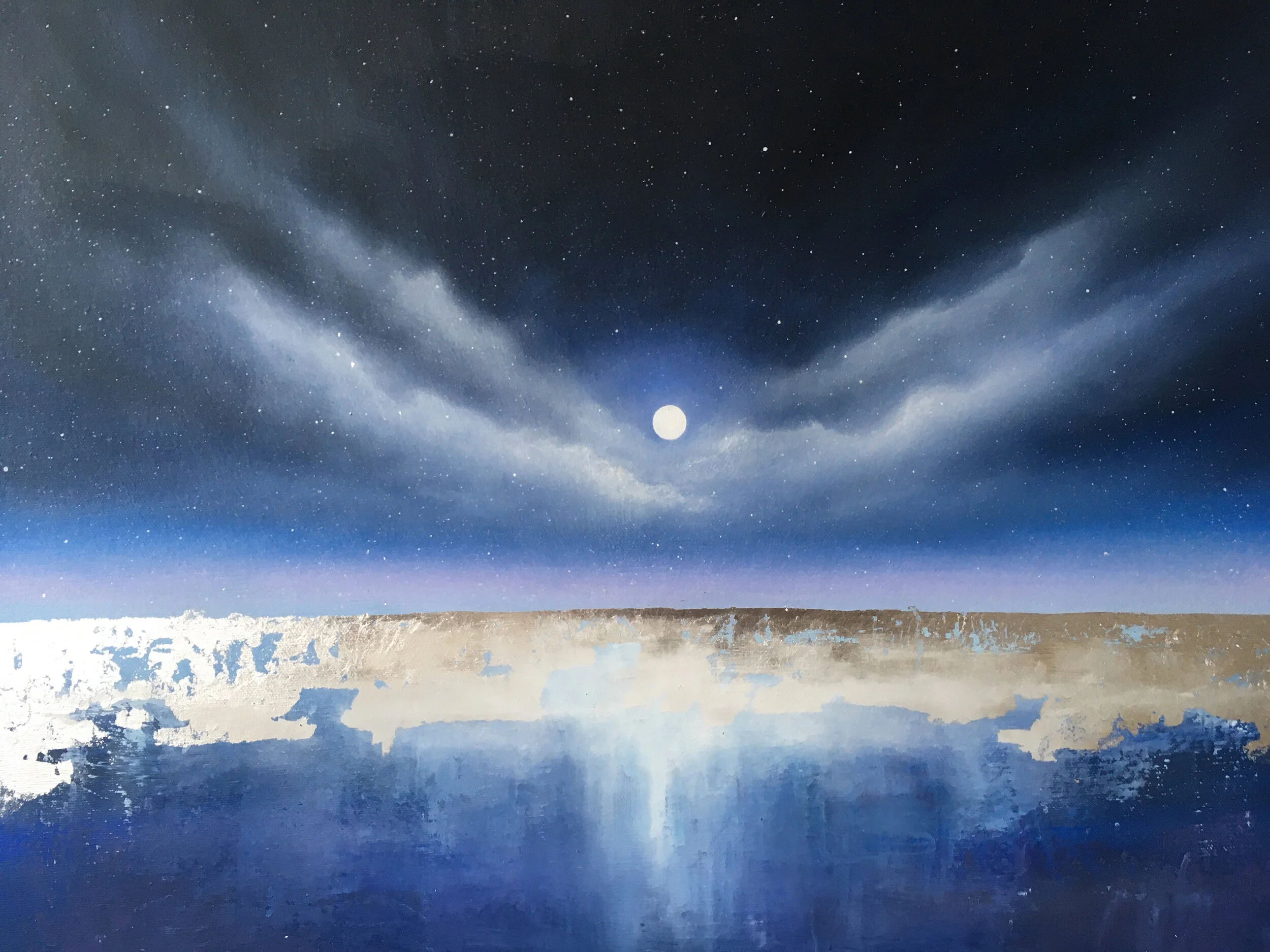 MOON AND ICE, Oil and silver leaf. (NOW SOLD)