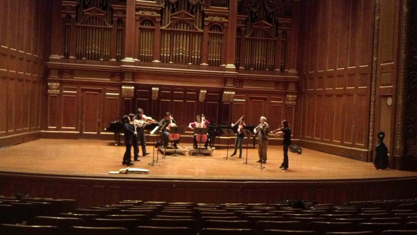 Chang prepares a 2013 performance in Jordan Hall with members of the Ying quartet.
