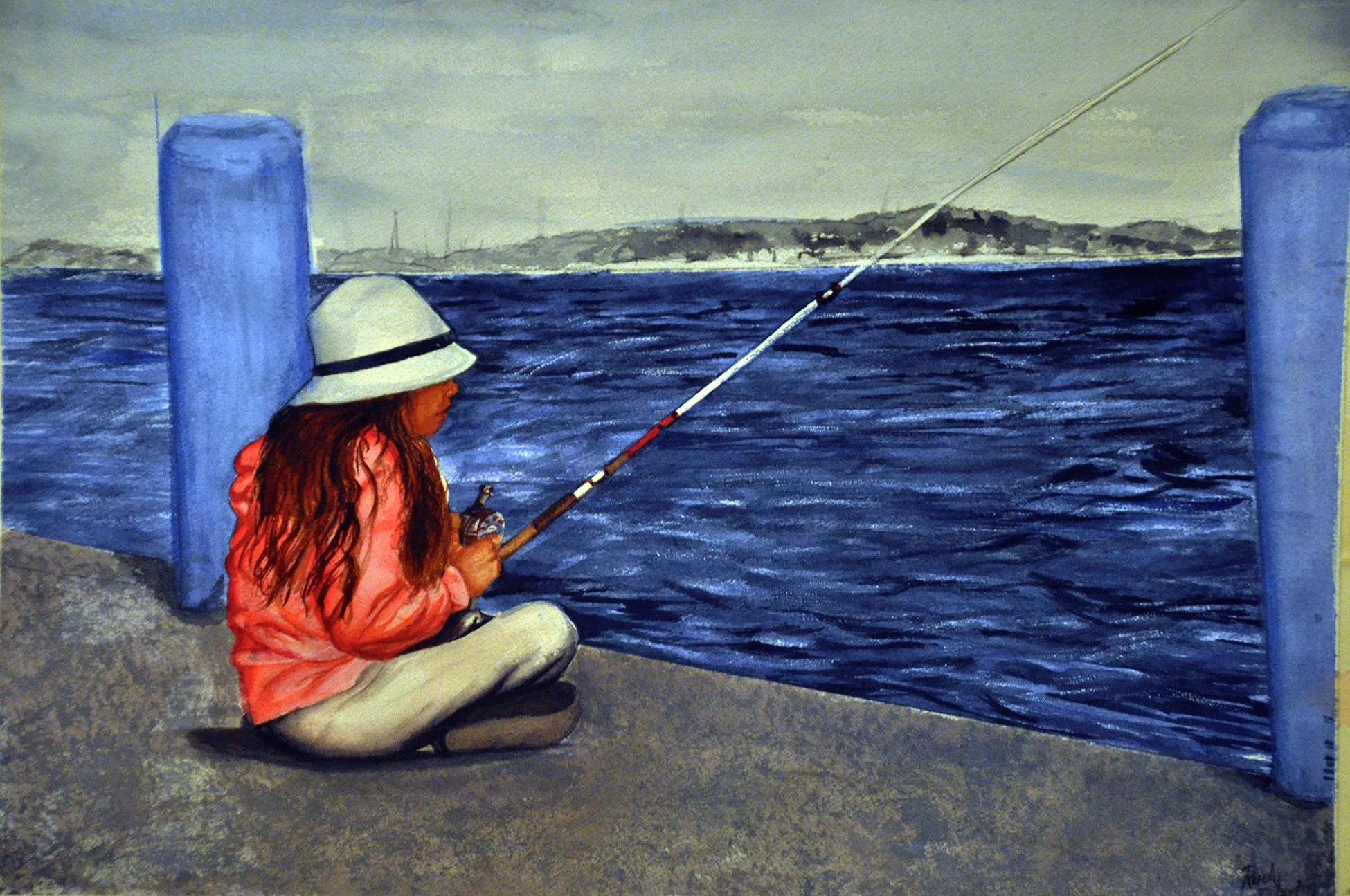 "Little Girl Fishing on the Bay" by Rudy Martin