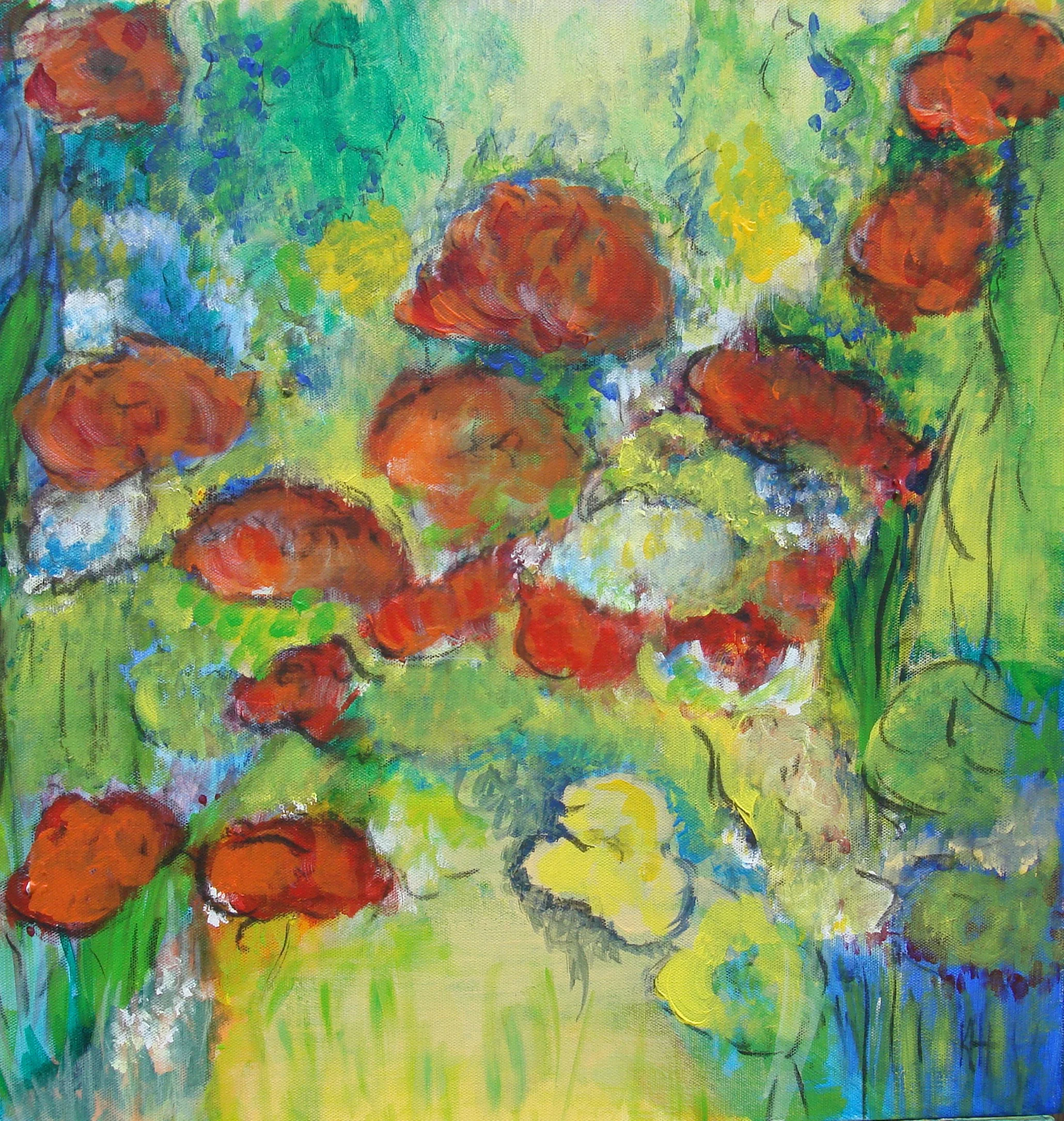 Dream Garden #5 20" x 20" - acrylic and charcoal on canvas