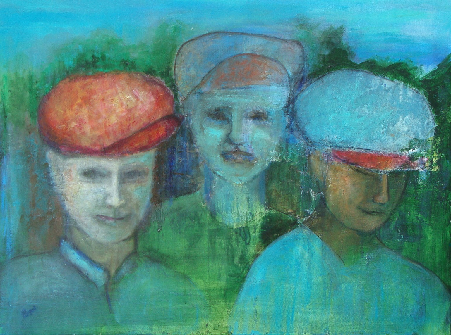 They All Wore Hats 30" x 40" - acrylic and charcoal on canvas