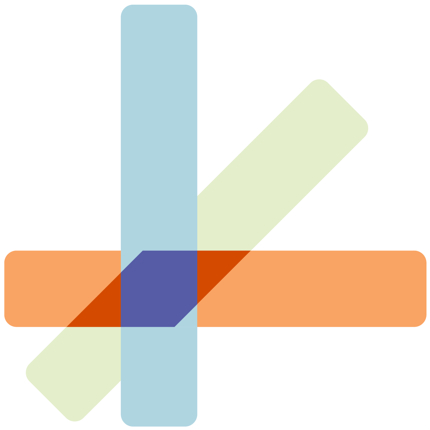 Colorful abstract geometric art featuring overlapping rectangles and parallelograms in shades of blue, green, orange, red, and purple, arranged in diagonal and horizontal orientations.
