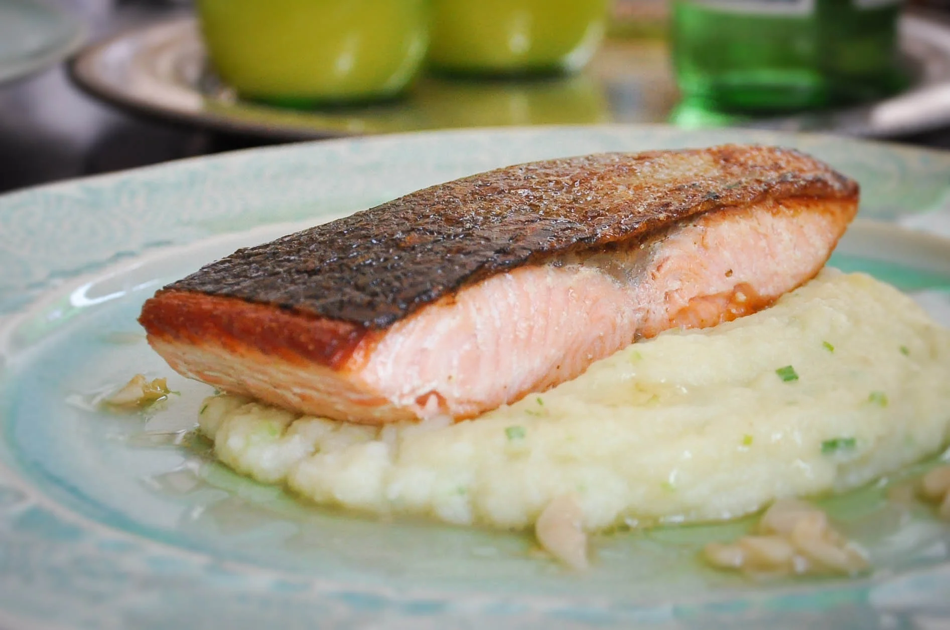 Crispy Skin Salmon with Celeriac Kohlrabi Purée | O&O Eats