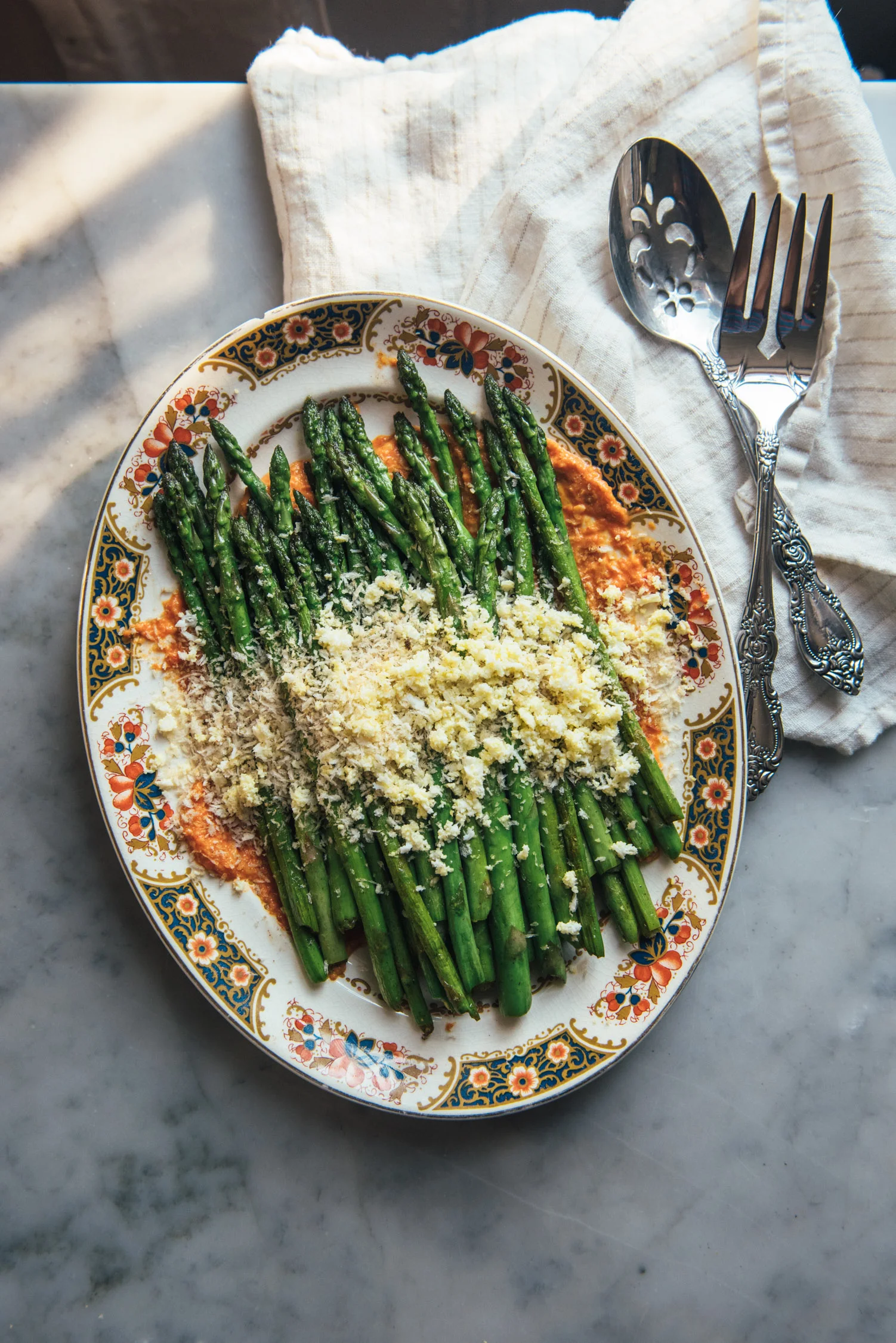 Pan Fried Asparagus with Romesco Sauce