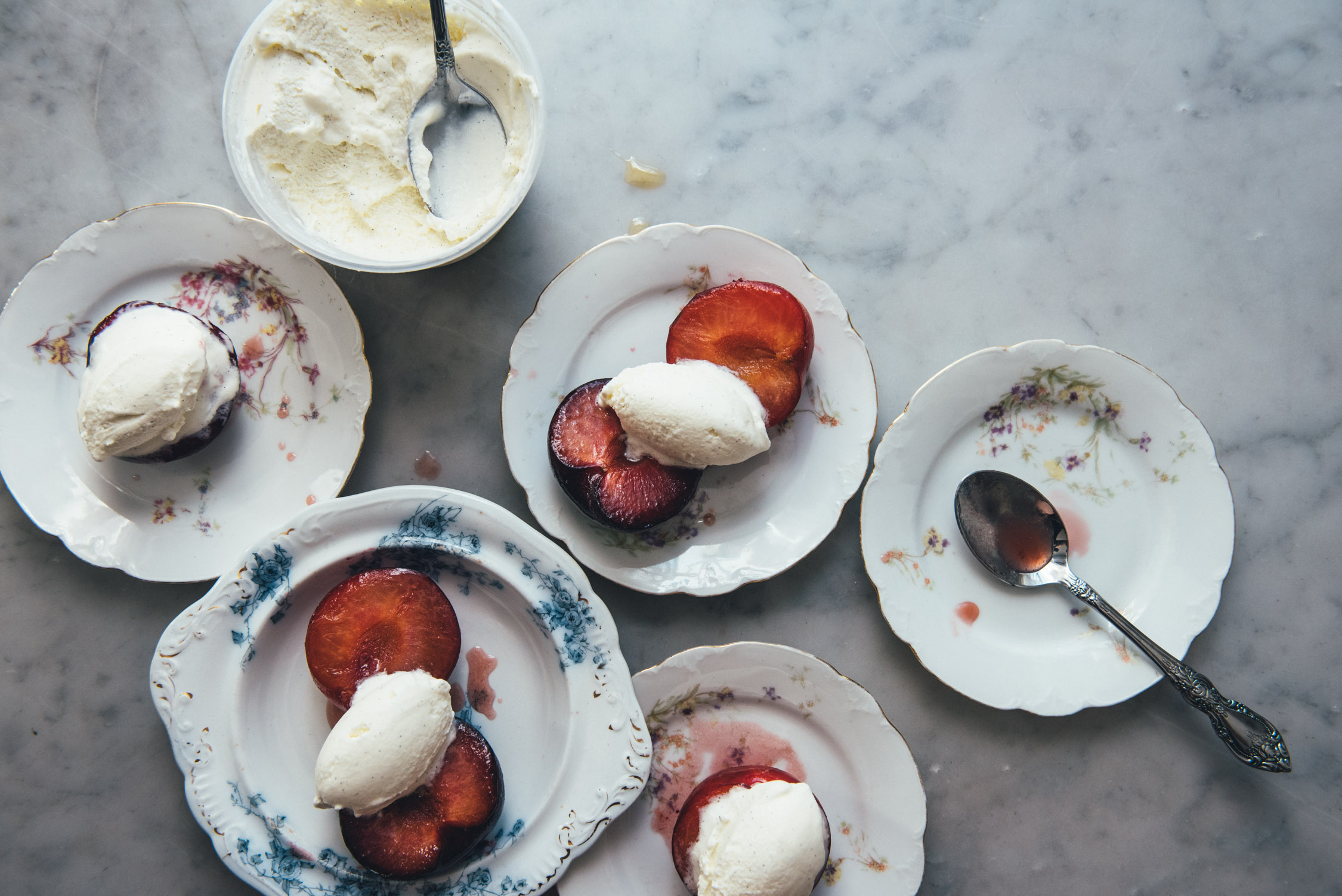  Roasted Plums with Vanilla Bean Ice Cream 