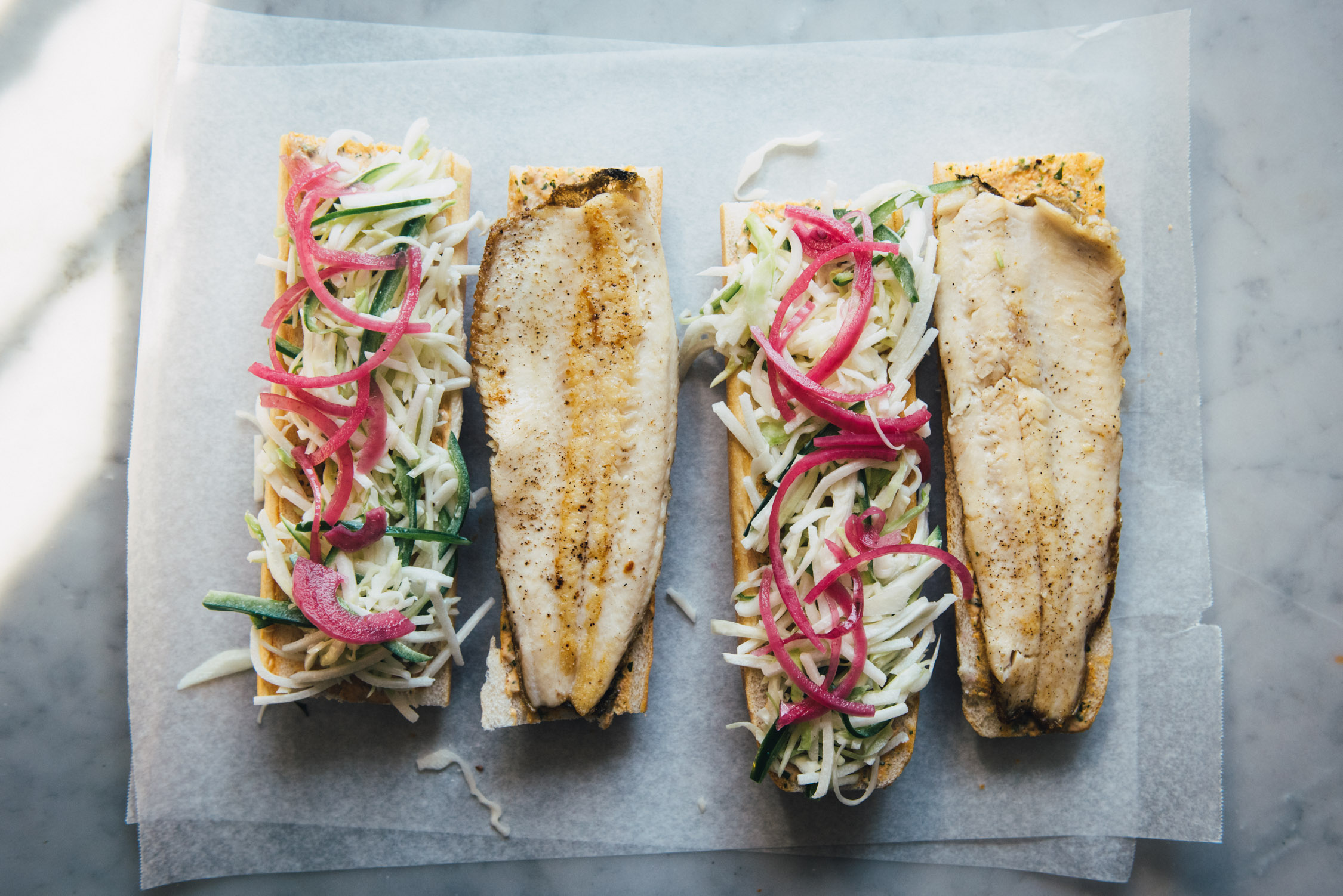  Trout Po' Boy with Jalapeno Jicama Slaw 