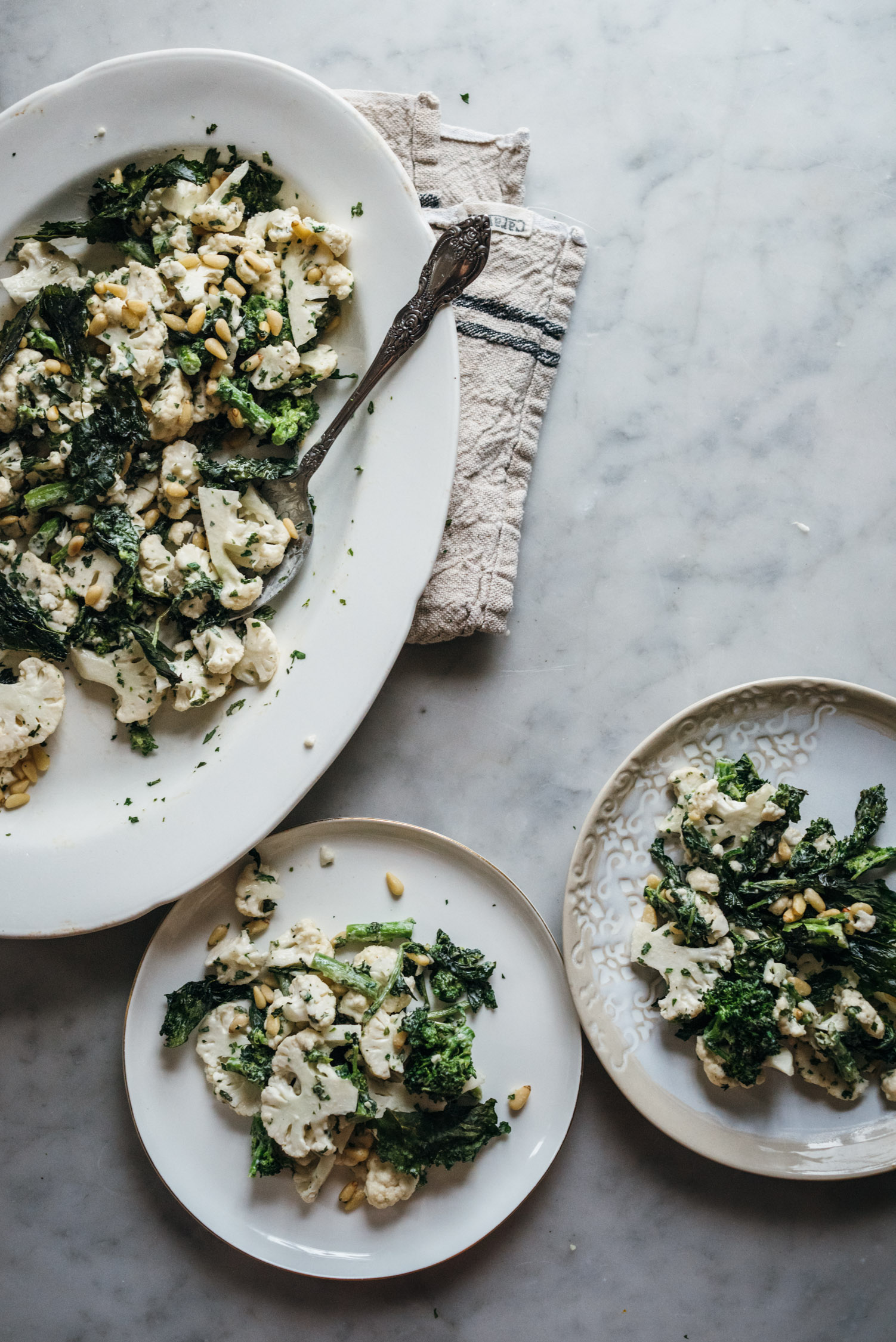Broccoli Rabe and Crunchy Cauliflower with a Lemon Tahini Dressing