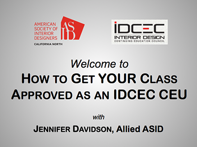 Download a FREE copy of the PowerPoint slides for our class "How to Get YOUR Class Approved as an IDCEC CEU". If you attended the class or if you're curious about the content, this file is available in a 2.5 MB PDF format.