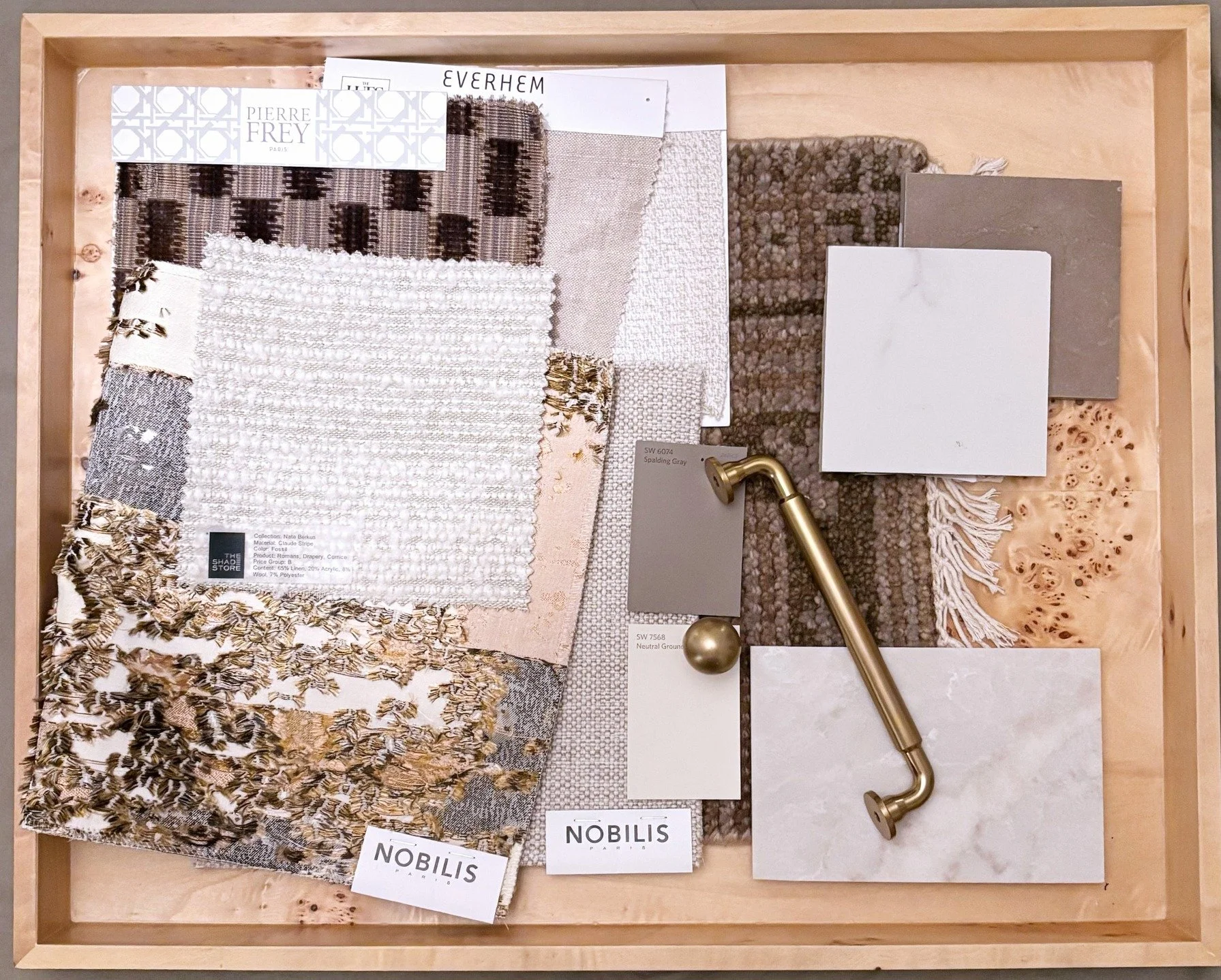In the studio this week &mdash; exploring the dialogue between geometry and nature.
I&rsquo;ve been building this board around my client&rsquo;s love of warm, relaxed California interiors. Think woven lines that echo architectural rhythm, softened by