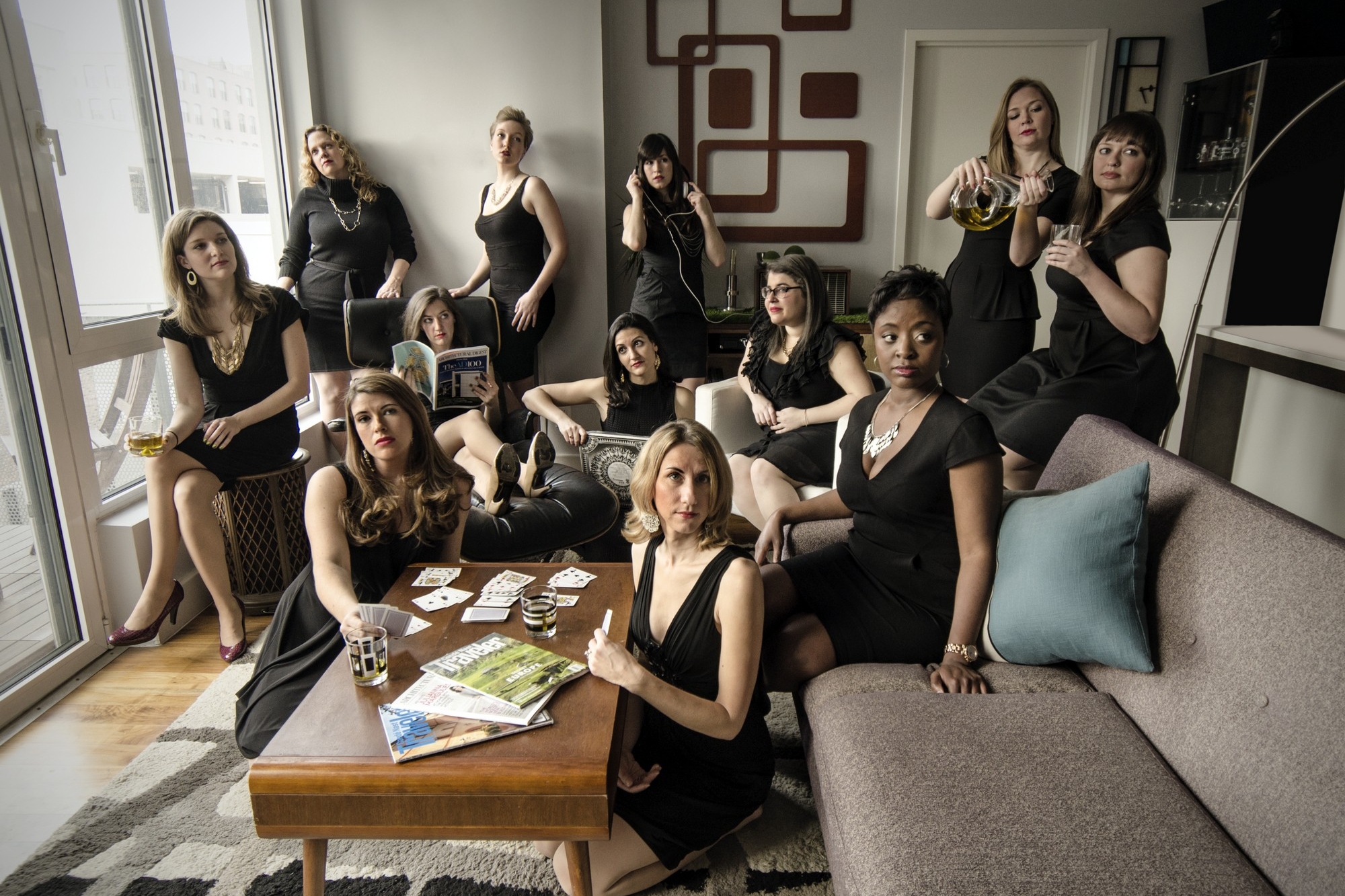 Treble NYC shows off its sophistication in black dresses with cocktails and cards