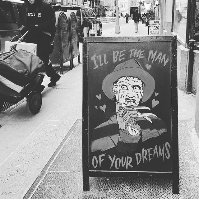 Dating in Manhattan..... #nervouslaugh #manhattan #streetsigns #blackandwhite #latergram #freddykrueger #truth