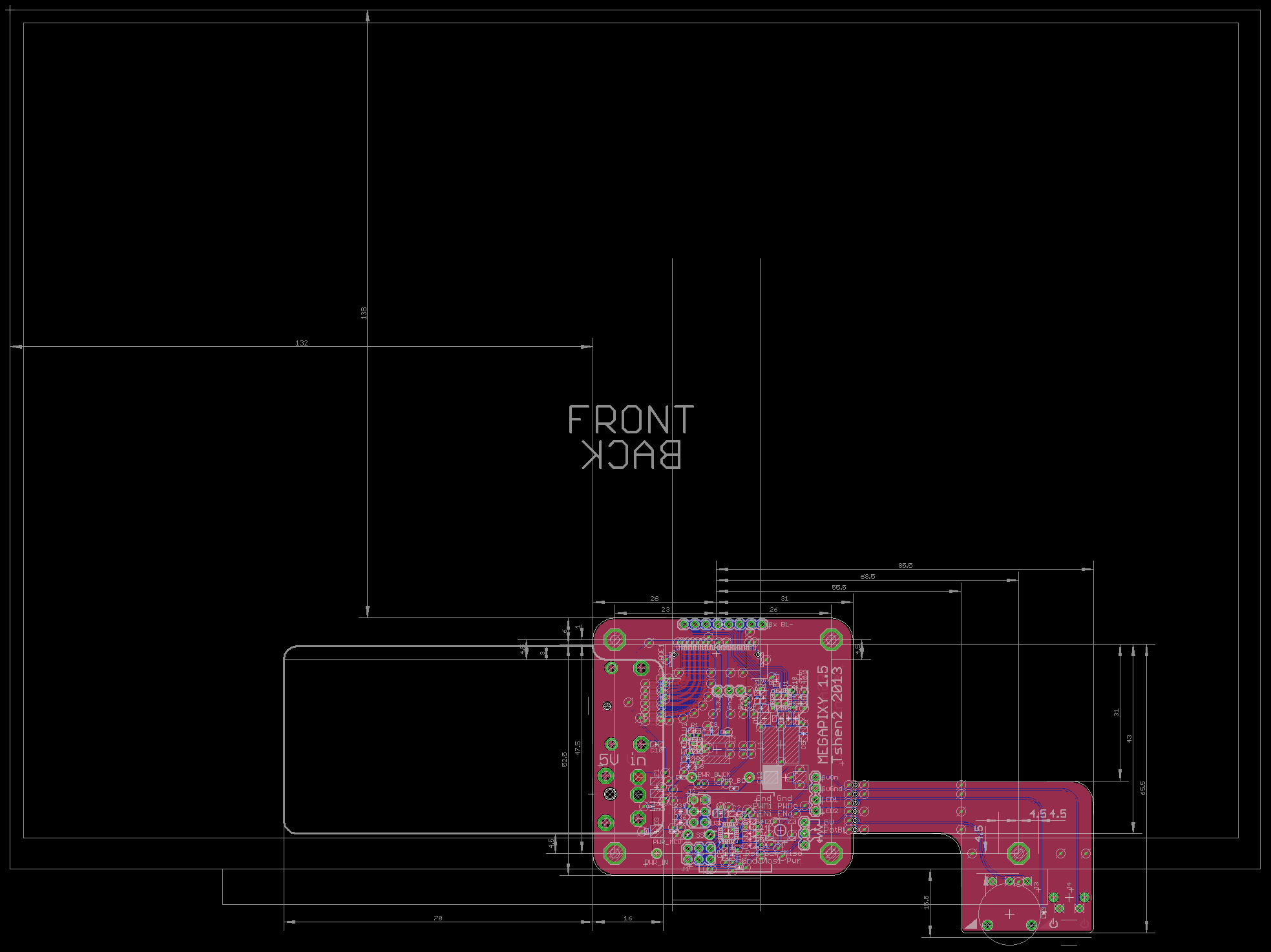 mechanical drawing, showing position of control board relative to LCD panel