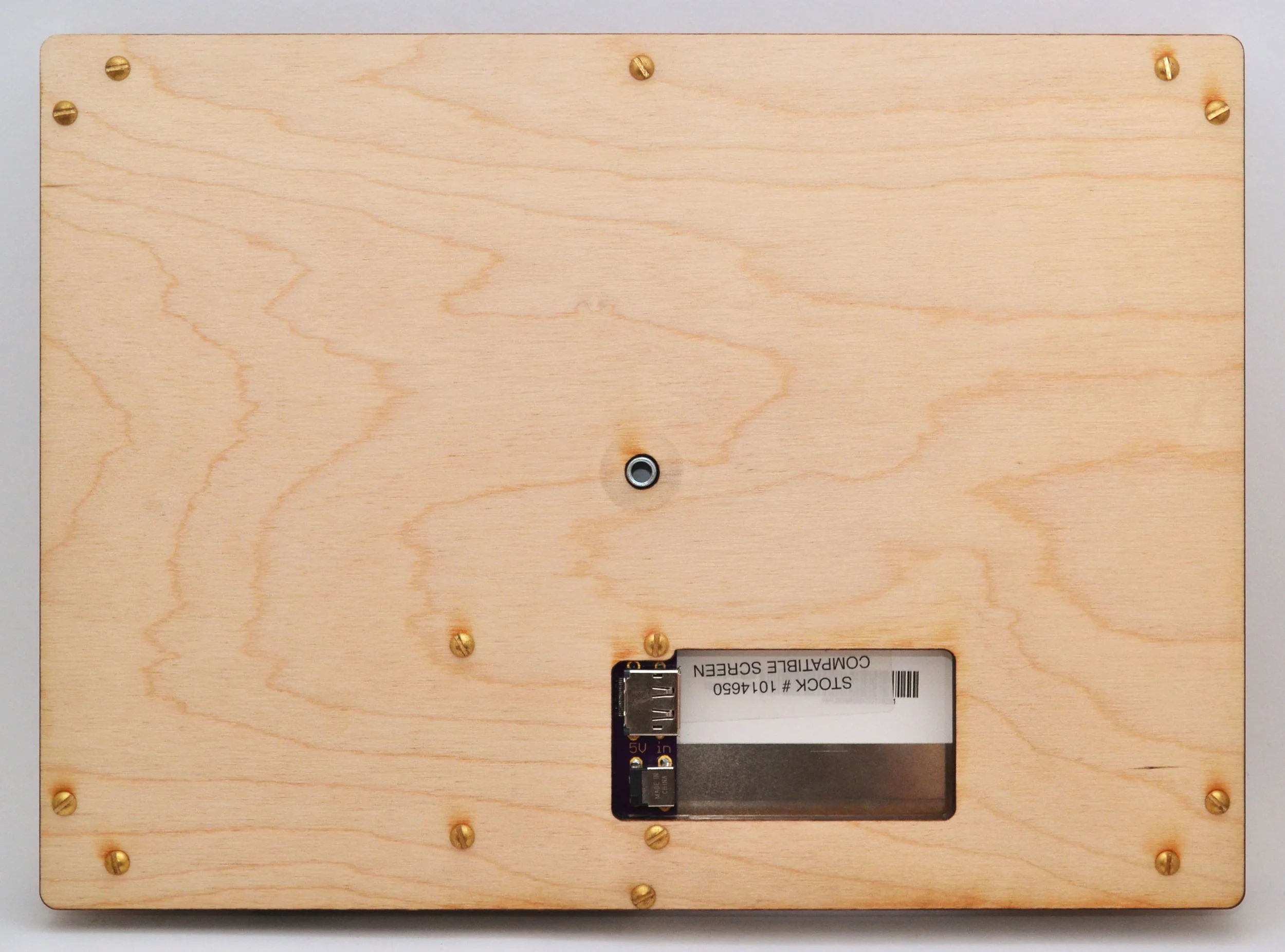 lasercut chassis with 'comma' board, back view. note the 1/4-20 tripod screw mount.