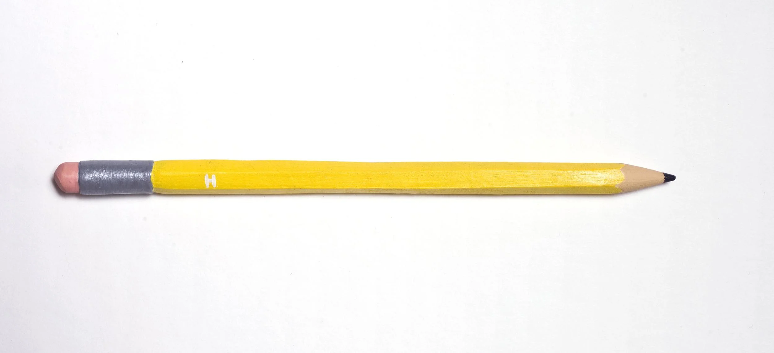 Pencil , 2013, life-size, hand built stoneware, acrylic paint. Photo: Michal Kluvanek.
