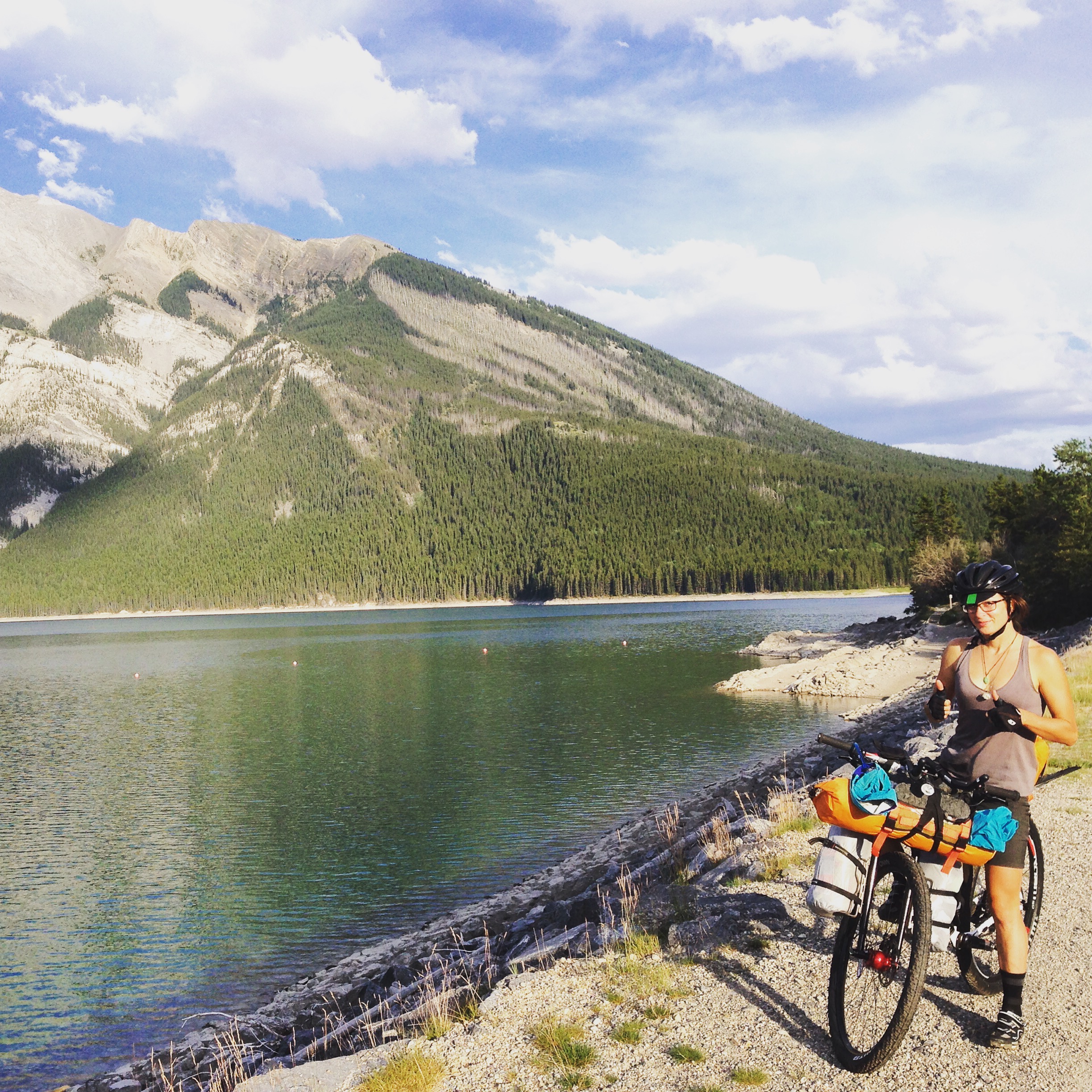 Getting ready to roll around Lake Minnewanka, near Banff
