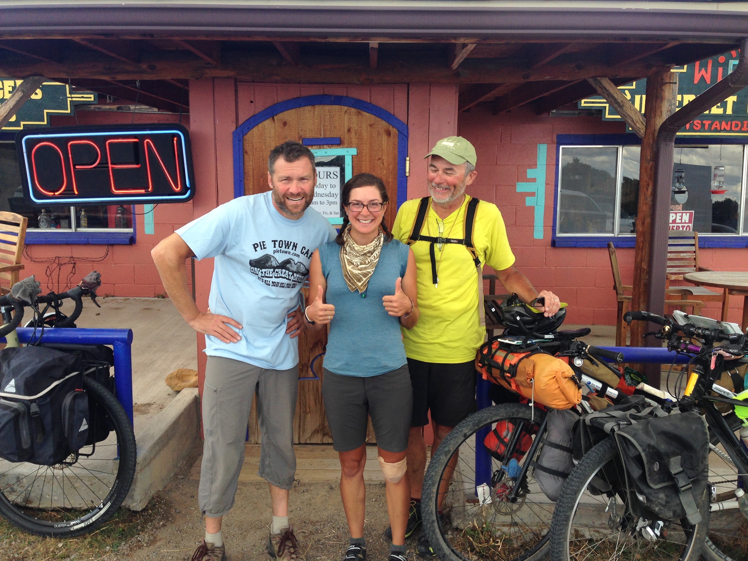 Becoming friends with strangers on the trail is all part of the experience. "Team Hi-Vis"... two of my favorite trail pals. Here all smiles having just eaten pie at Pie Town. 