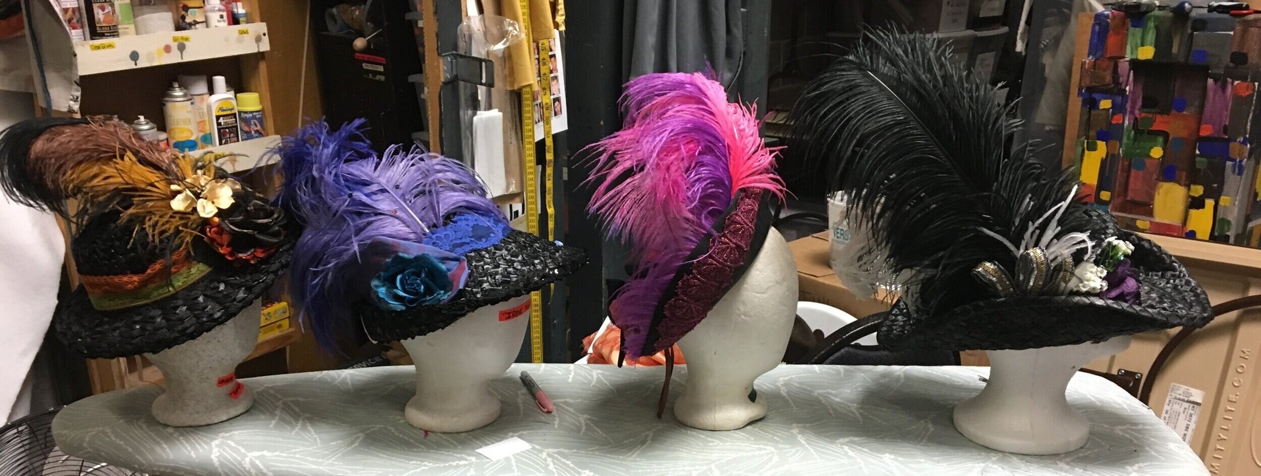 Dream Ballet Saloon Girl Hats- Oklahoma!- Music Theatre Wichita 2016 Costume Design by Debbie Roberts.