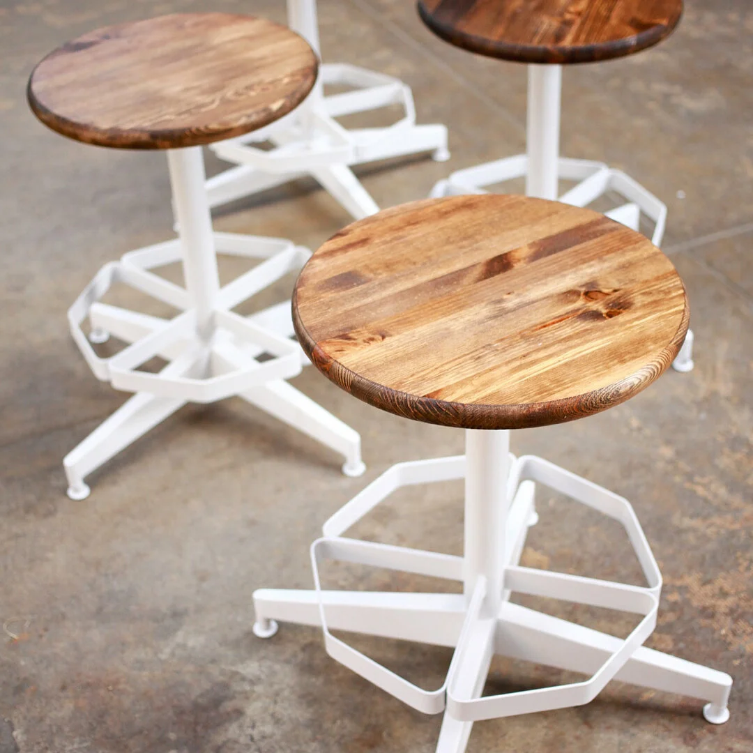 Four refurbished stools. 
Found them at a swap meet. Sanded, painted, and added new seats. 
Size: 
seat 14in width
height 24in 
Material: Steel Frame work with wood 
Price: $400
#stool #antique #refurbishedfurniture