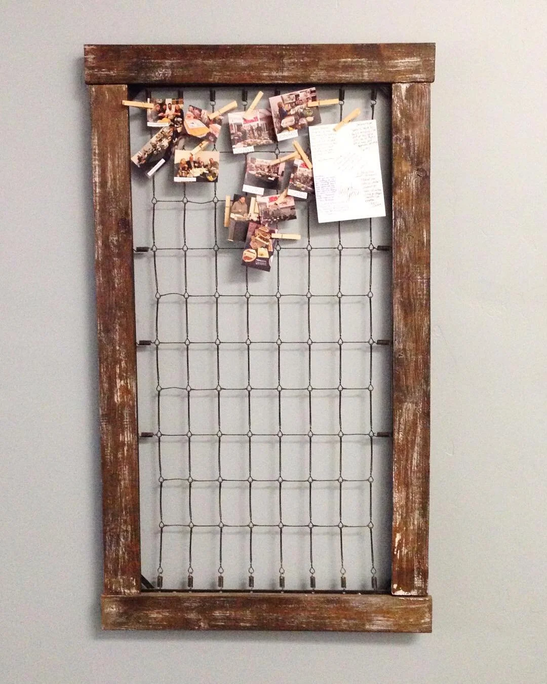 Message board. Great for kitchen or office. 
Size: out edge to outer edge 60"x40"
Material: baby crib spring, distressed wood.
Price: SOLD