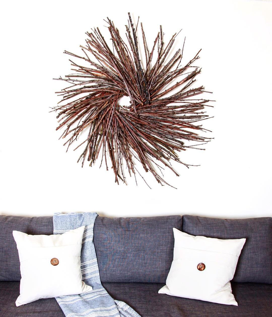 Looking for a key feature in your home? Look no farther. Branch wreaths are a great way to spruce up your home. With rich earthy tones, it makes a great discussion piece. 
#wreath #homedecor #homemade #oneofakind