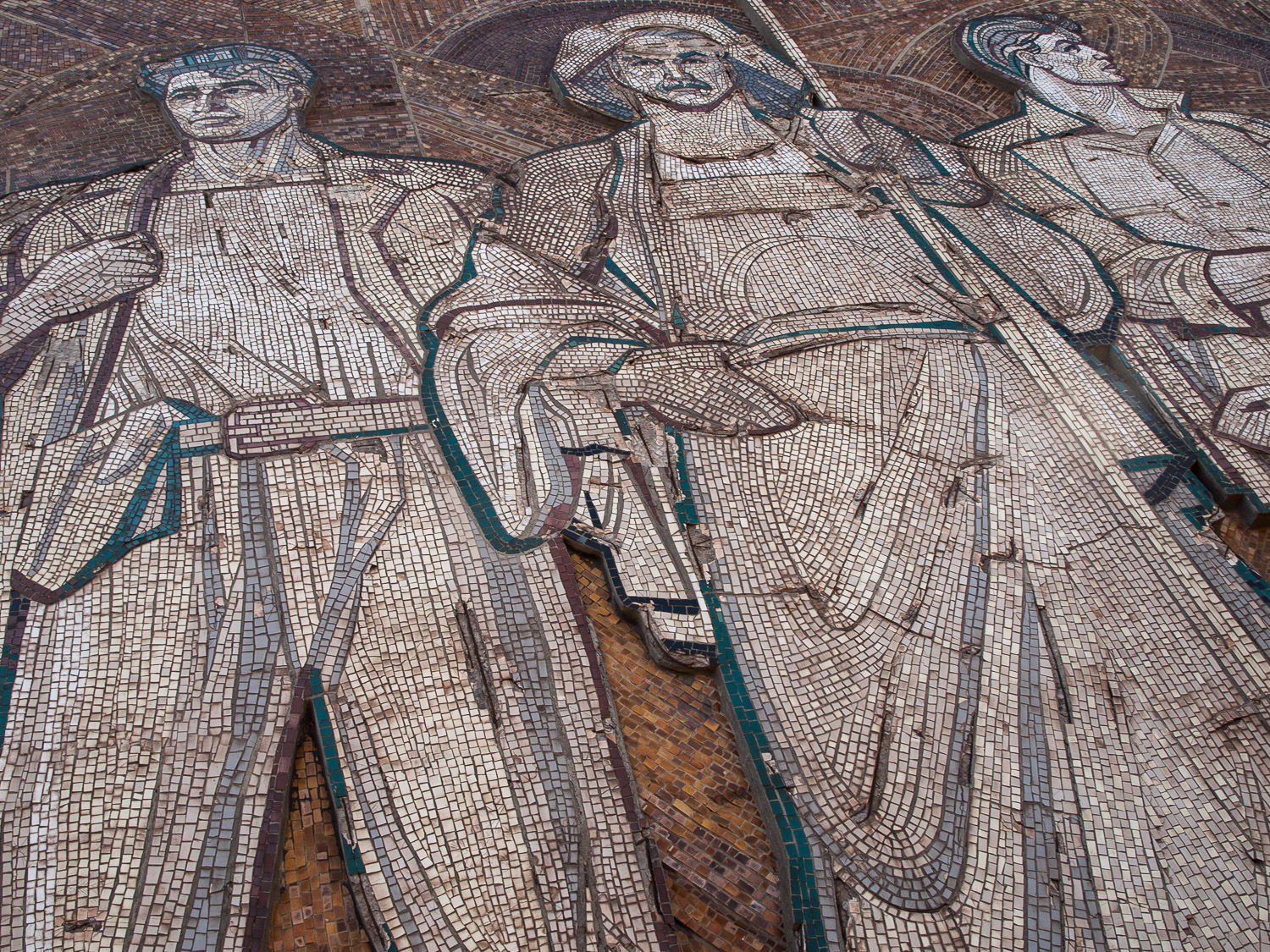   A Soviet­-era mosaic outside the Kryvorizhstal plant in the city of Kryvyi Rih. The city is a major centre of steel production and iron ore mining.  