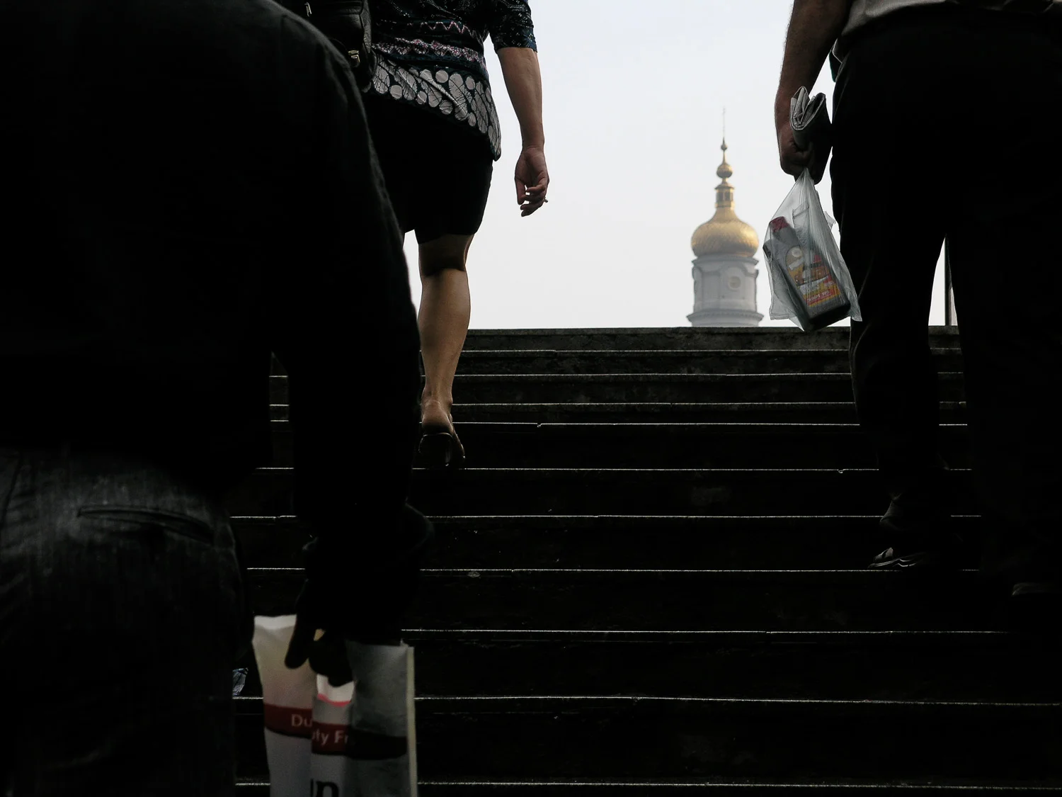People leave a metro station in Kharkiv, east Ukraine.