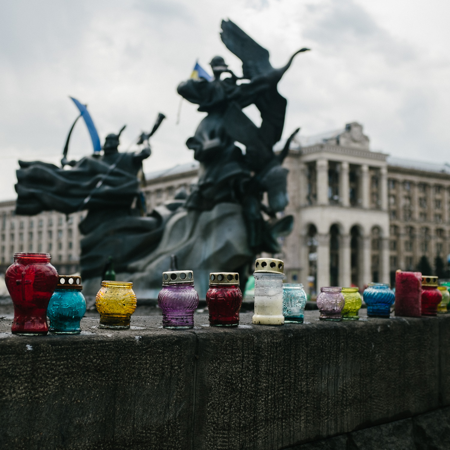  Candles photographed on a wall in Kyiv's Independence Square, near to memorials to those killed during the Euromaidan protests. 