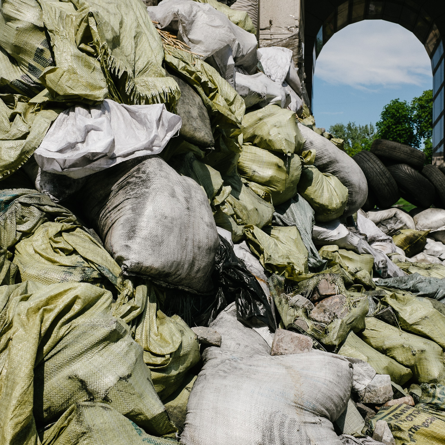  Sandbags piled in Kyiv's Independence Square, April 2014. 
