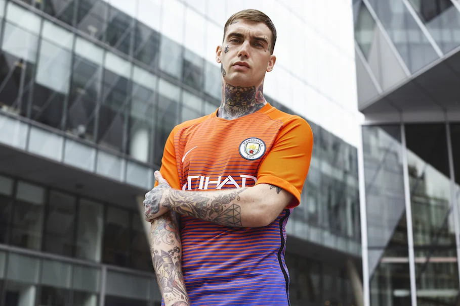 Nike Men's Manchester City Third Stadium Soccer Jersey 2016/2017 (Large)  Safety Orange, Persian Violet 