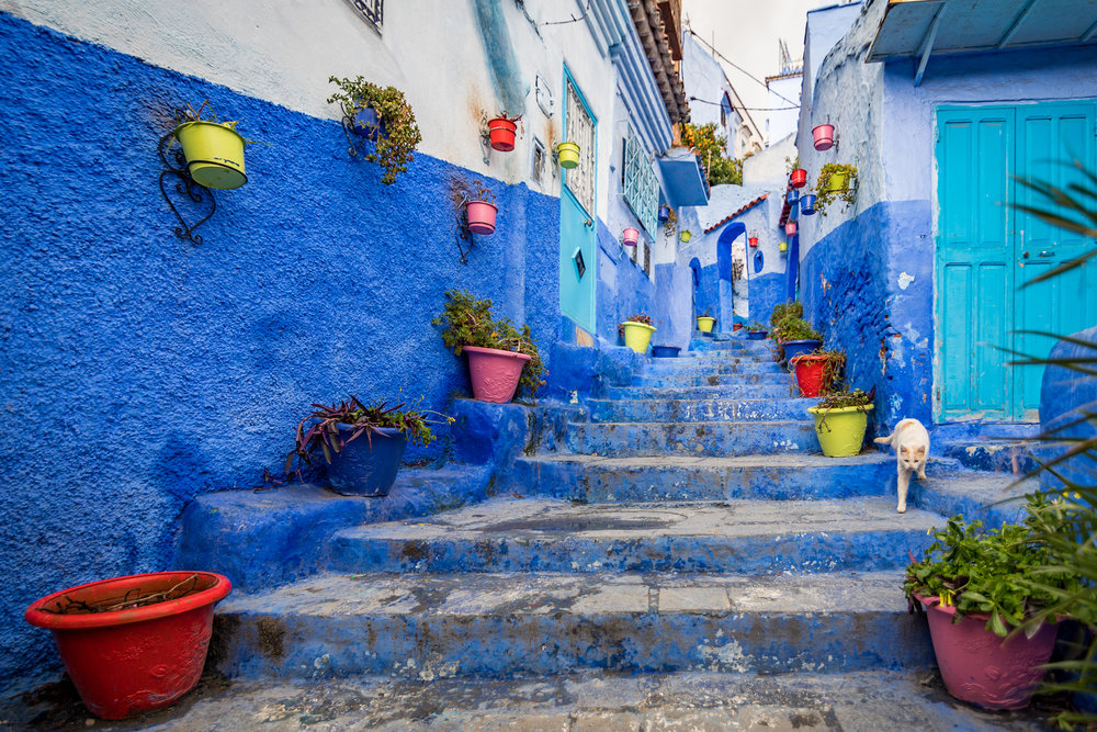  Chefchaouen is a small village in northen Morocco, near the Rif Mountains. Almost everything in sight is painted blue. 