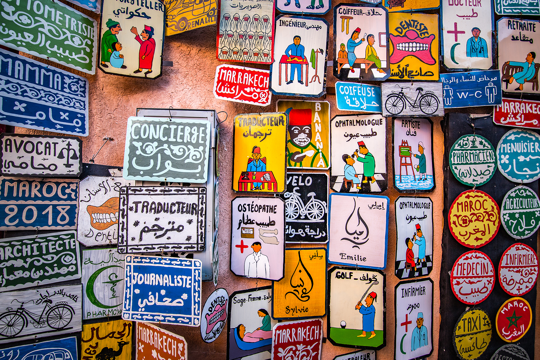 Hand painted signs for sale by local artists.