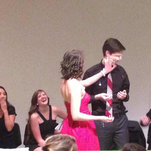 Ryan Fitzpatrick gets caked by his girlfriend during the first pinning of 2015