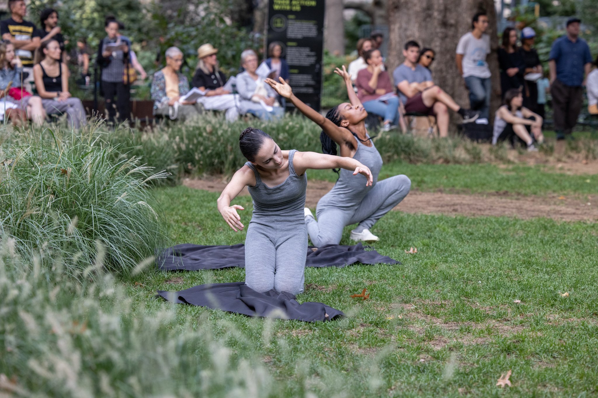  Cara McManus &amp; Bria Bacon in Beau Bree Rhee, Shadow of the Sea, 2022. Performance view, Madison Square Park, September 21, 2022. Presented by The Kitchen in partnership with Madison Square Park Conservancy. Artwork pictured: Cristina Iglesias (S