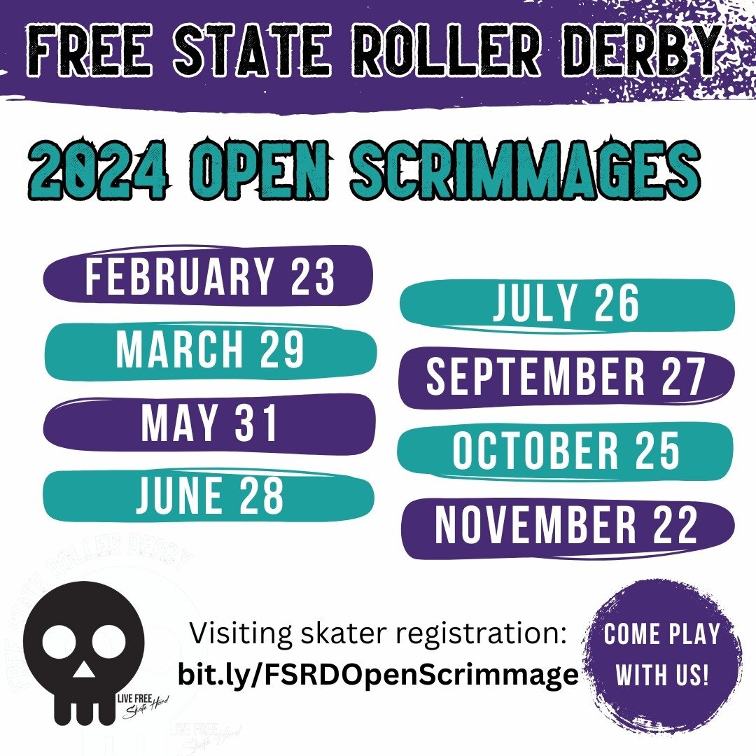 Our first open scrimmage of 2024 is next Friday!!! Would love to see some friendly faces! 💜💀💙
Visiting skaters registration and info: bit.ly/FSRDOpenScrimmage